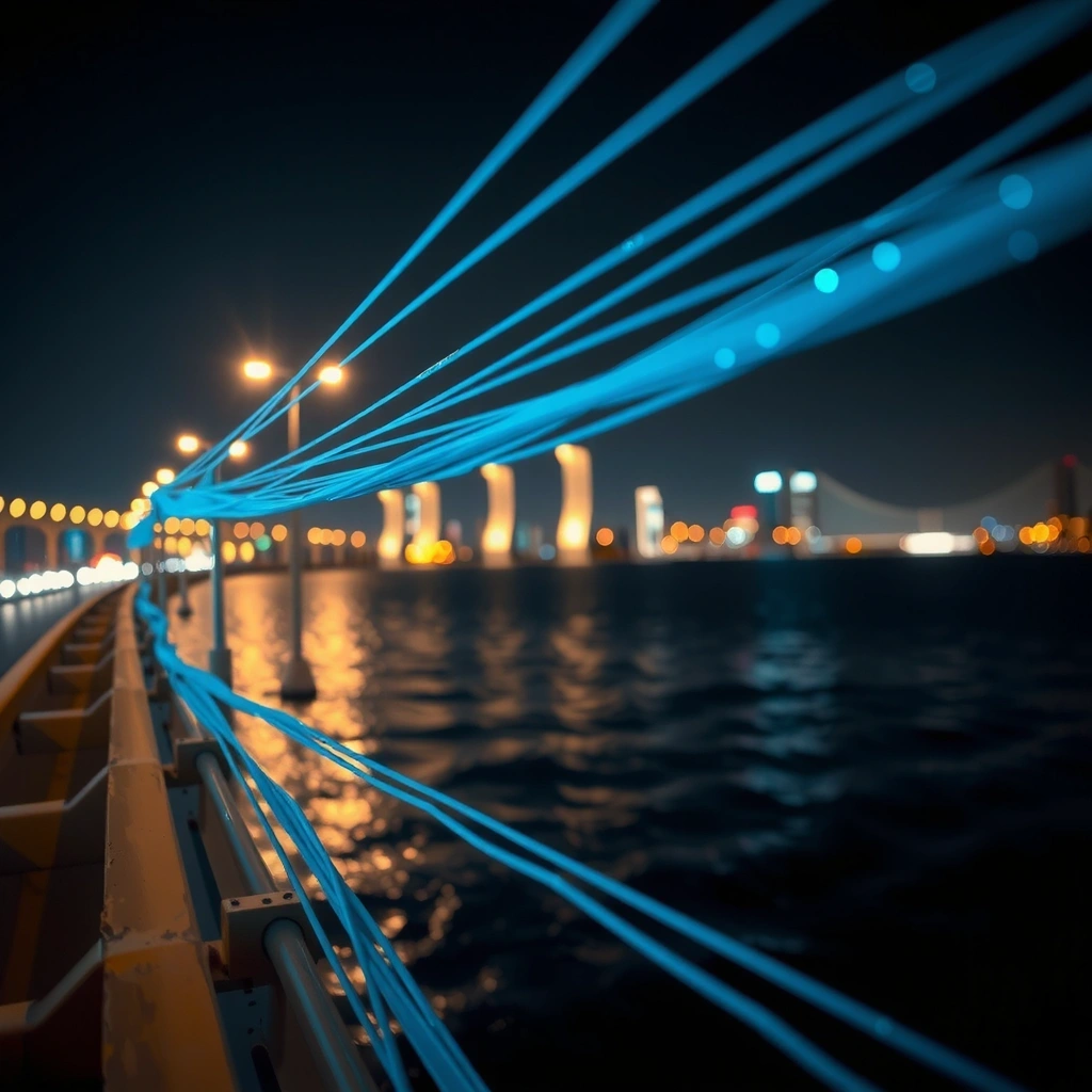 Fiber optic data transmission close up